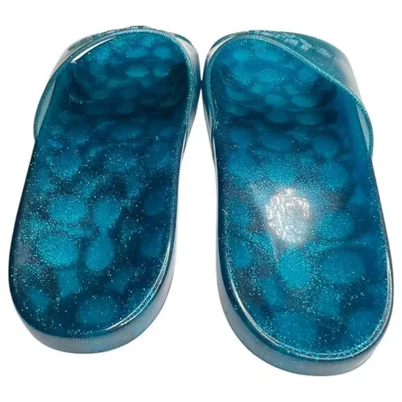 Coach Size 8 Women's Shoes Slide Sandal ULYSSA Teal SIG C Rubber NEW $98 - Picture 8 of 8